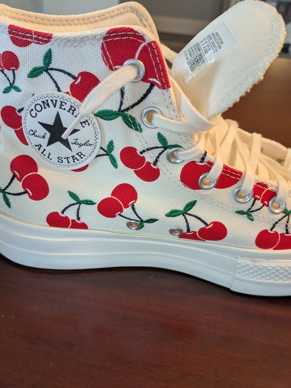 Converse Cream Canvas High Tops with Red Cherry Print